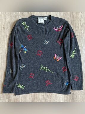 Vintage Michael Simon Lite Embroidered Silk Blend Sweater M